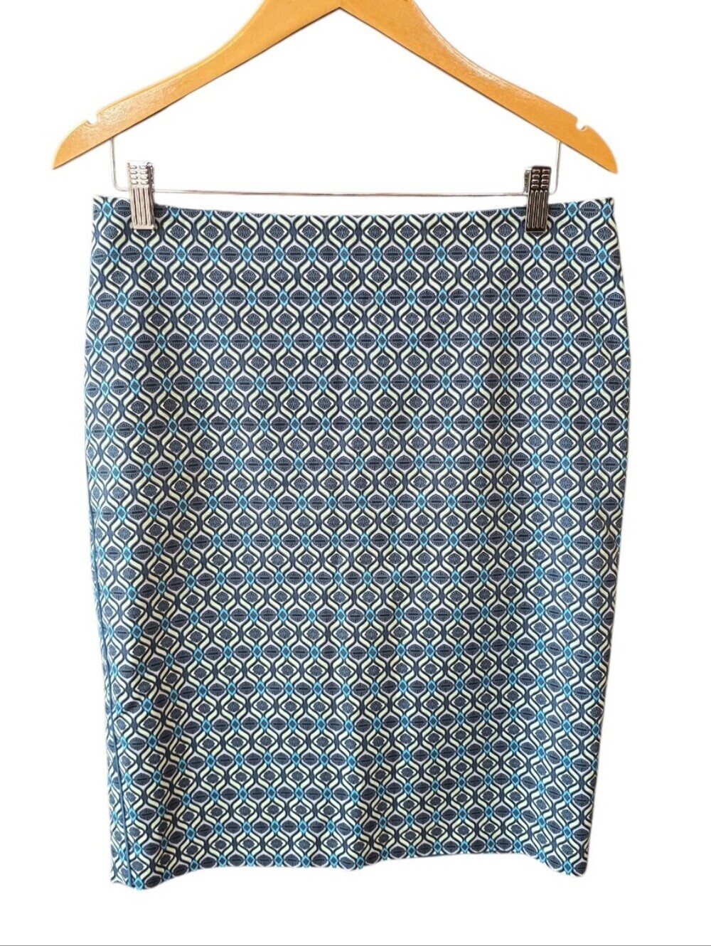 Adrianna Papell Moroccan Geometric Tile Print Blue Black Pencil Skirt 8
